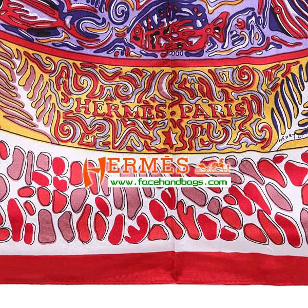 Hermes 100% Silk Square Scarf White/Red HESISS 90 x 90